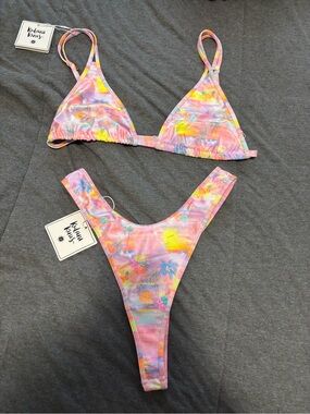 Kulani Kinis Pink Tropical Print Triangle Bikini
